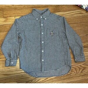 Karl Helmut Boys Button Down Shirt M Navy White Plaid Long Sleeve Cotton Japan